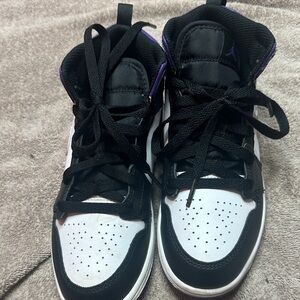 Kids Black and White High-Top Sneakers with Purple Accent